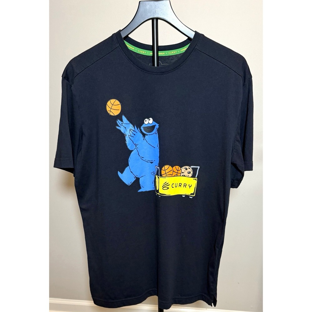 Under Armour Curry Sesame Street Cookie Monster Black Cotton Blend Tee M